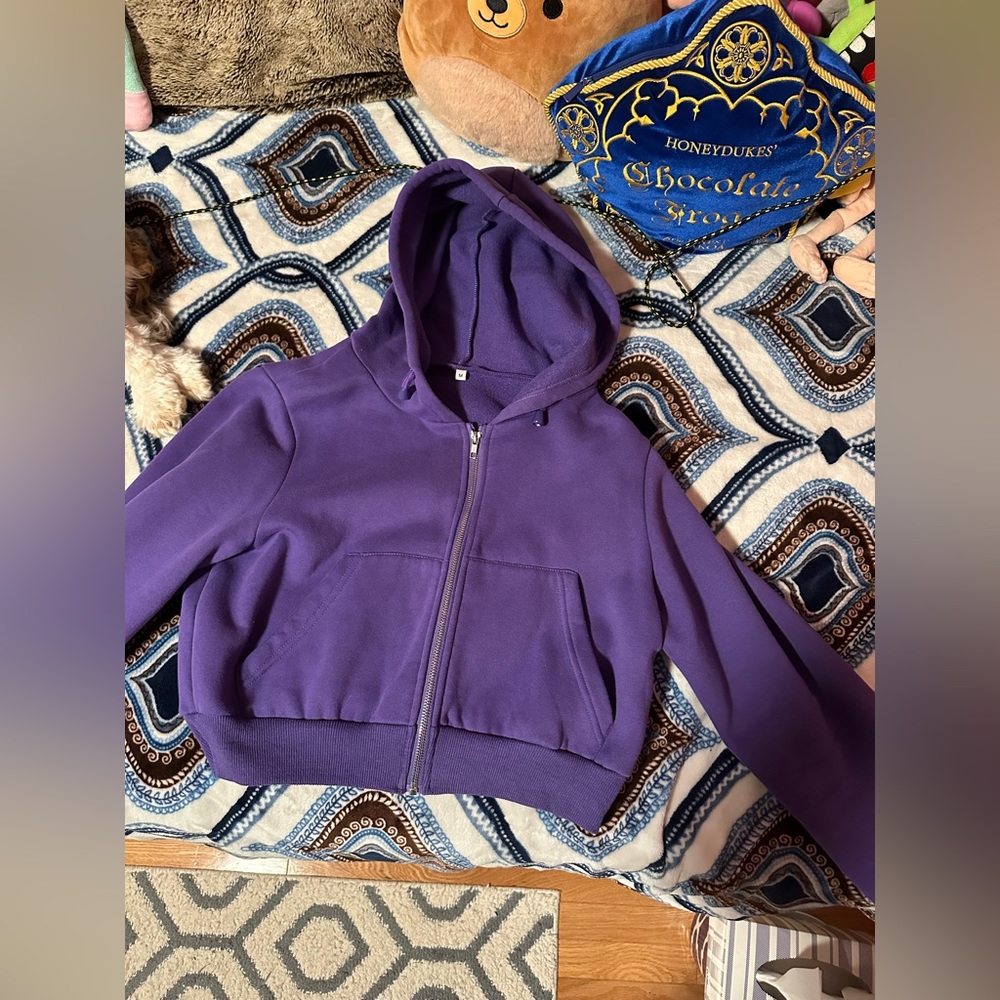 SHEIN Purple Zipper Drawstring Thermal Hoodie